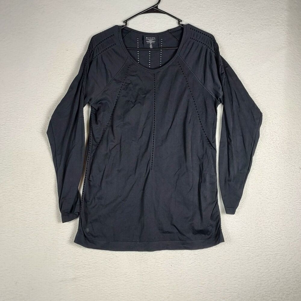 Athleta Womens XL Long Sleeve Black Athletic Performance Top Nylon Active